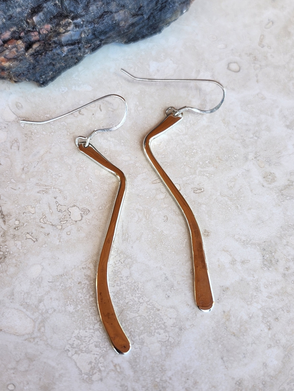 Sterling Silver Handmade Elongated Organic Shape Earrings